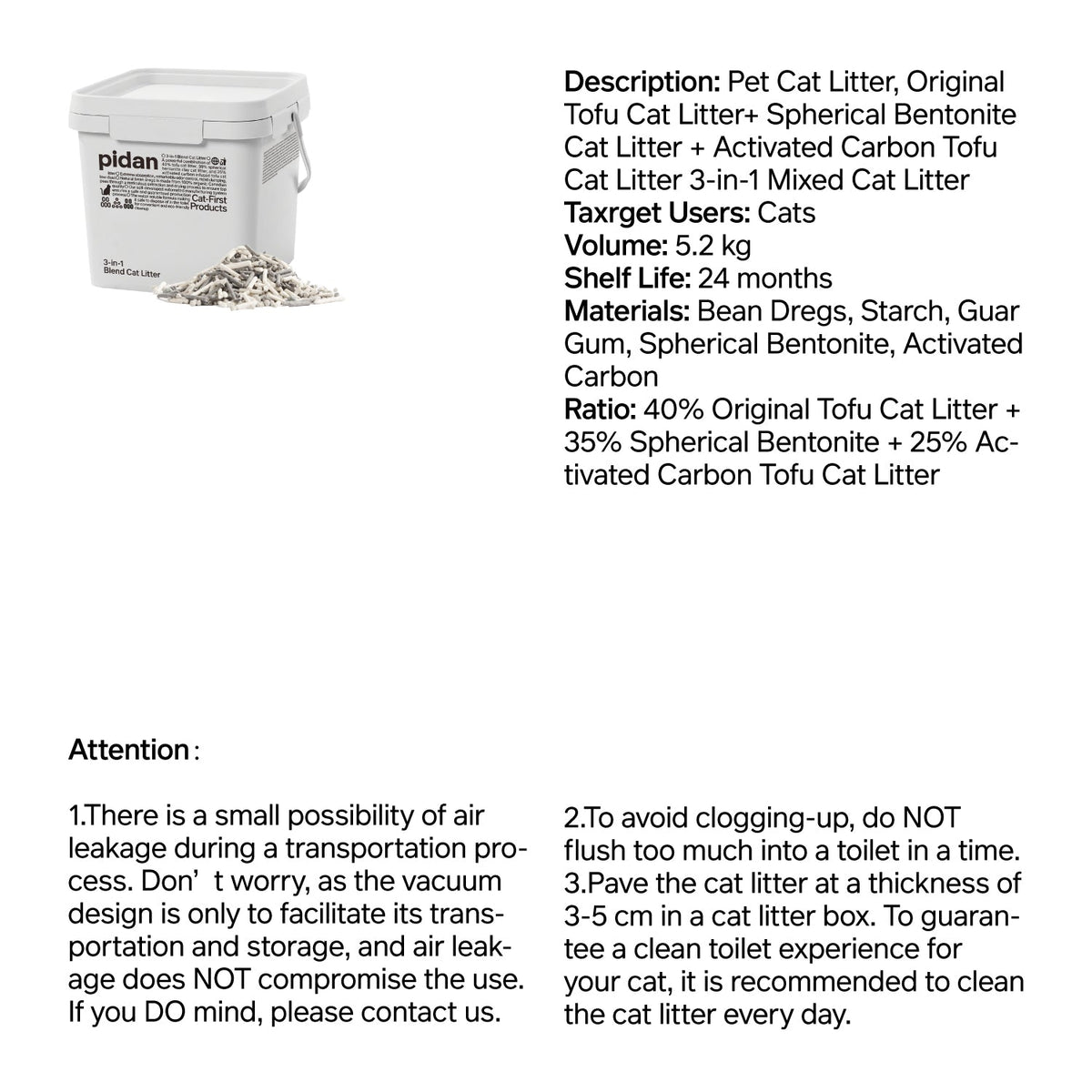 3-in-1 Blend Cat Litter (Tofu, Spherical Bentonite Clay, Activated Carbon Infused Tofu)