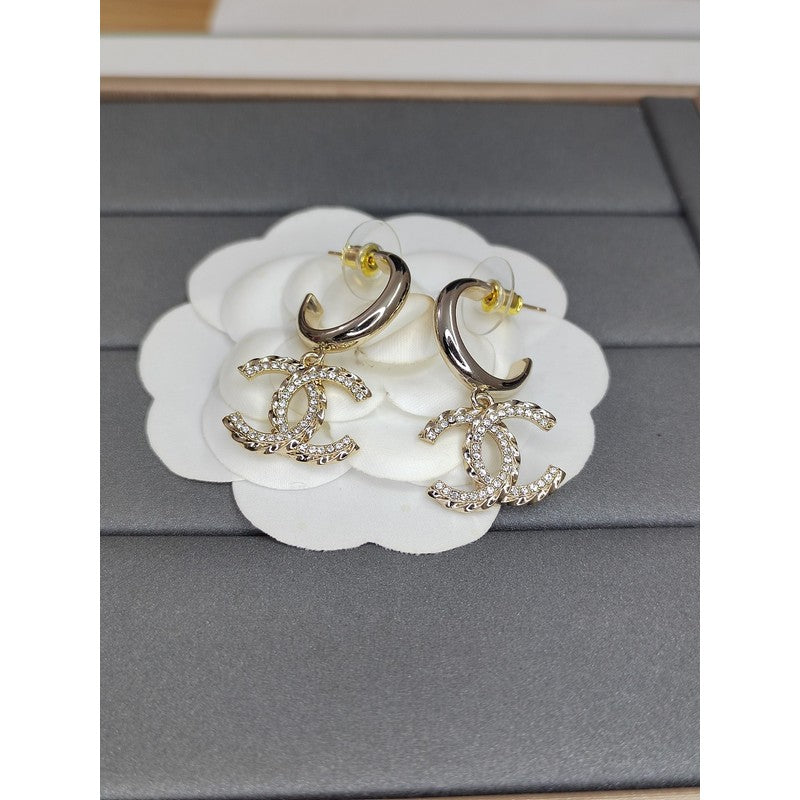 18K Chanel Diamond Pendant Earrings