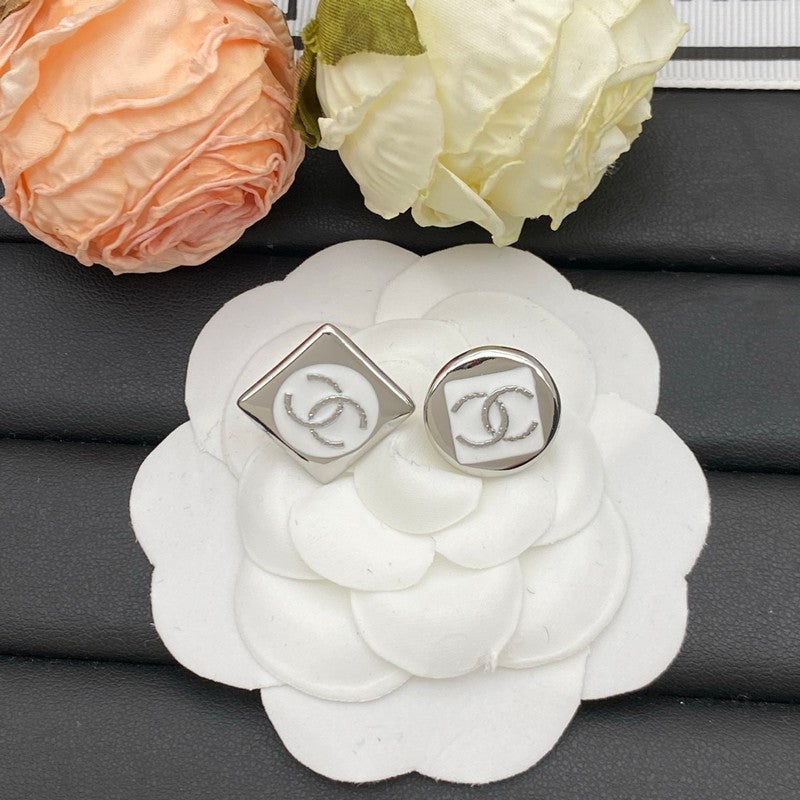 18K Chanel Black & White Square Gold Earrings