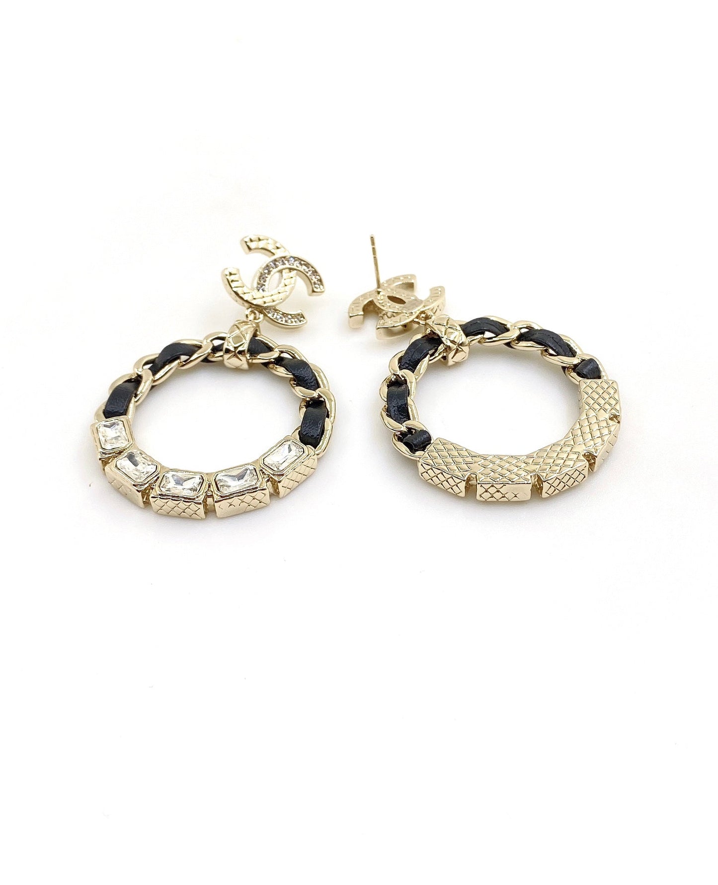 18K Chanel Leather Cricle Earrings