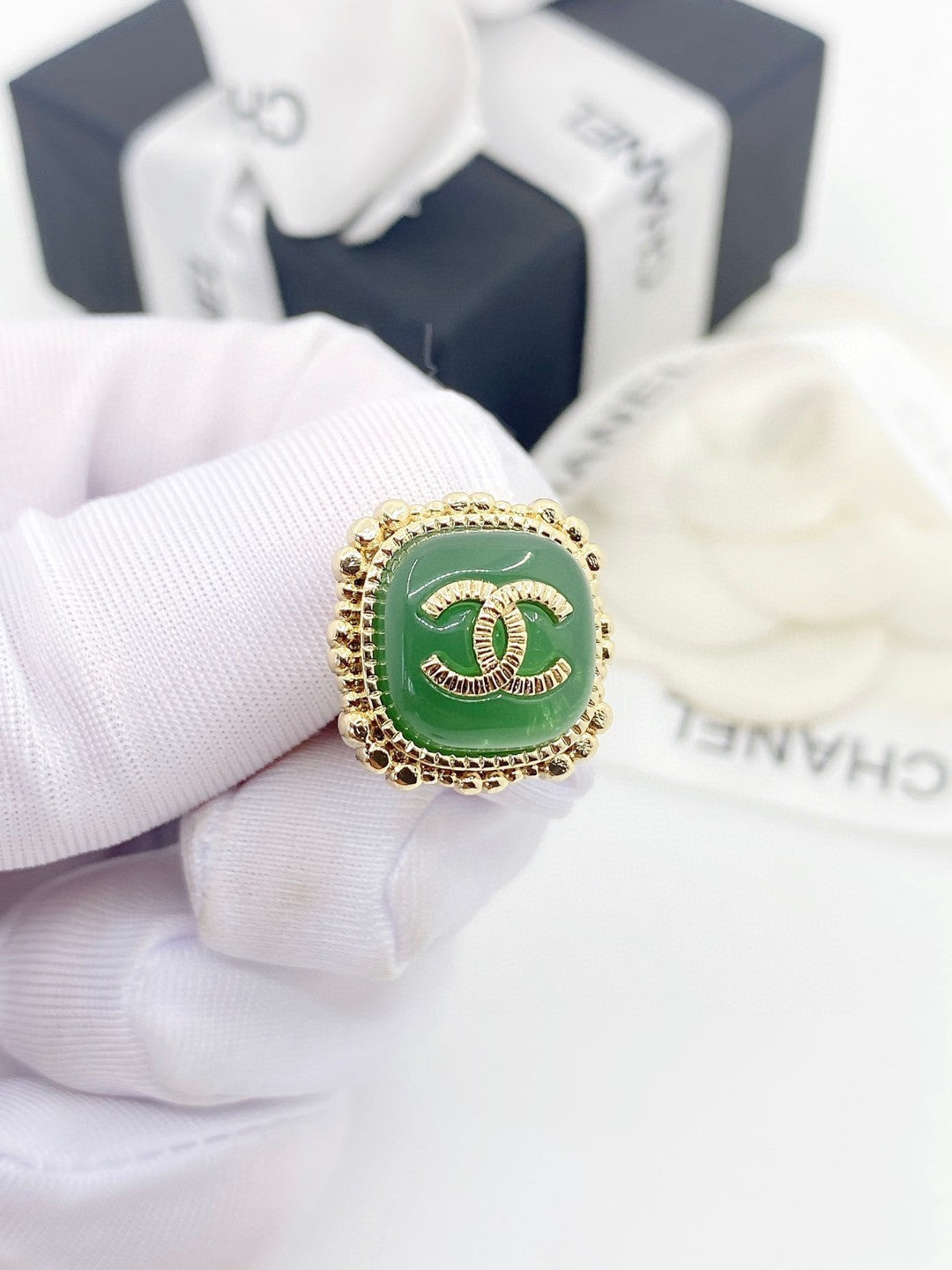 18K Chanel Green Square Earrings