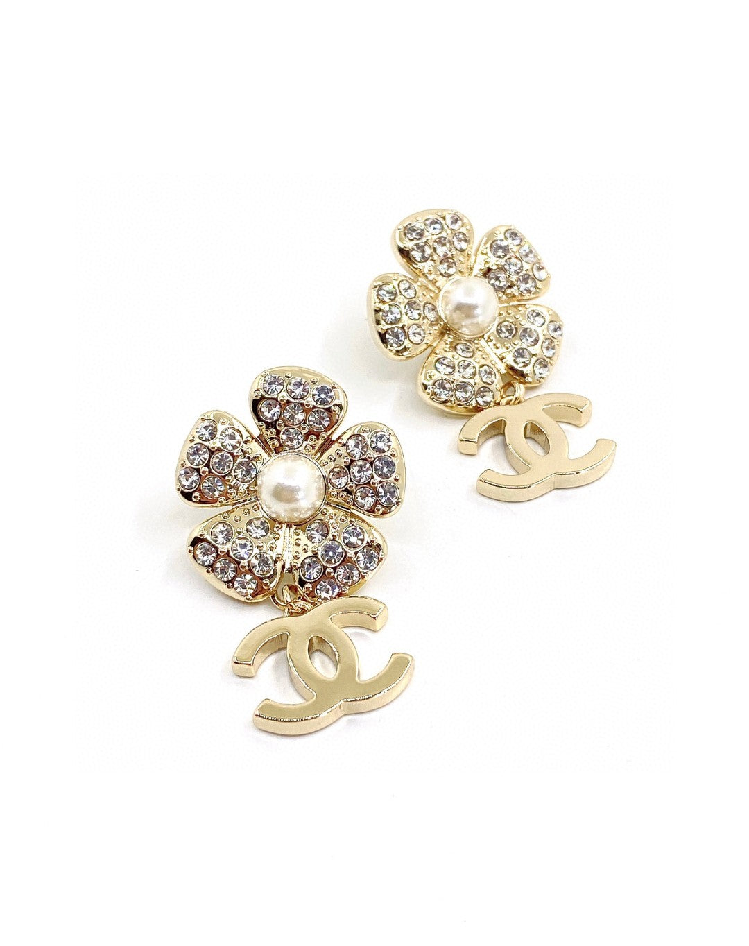 18K Chanel Flower Full Crystals Earrings