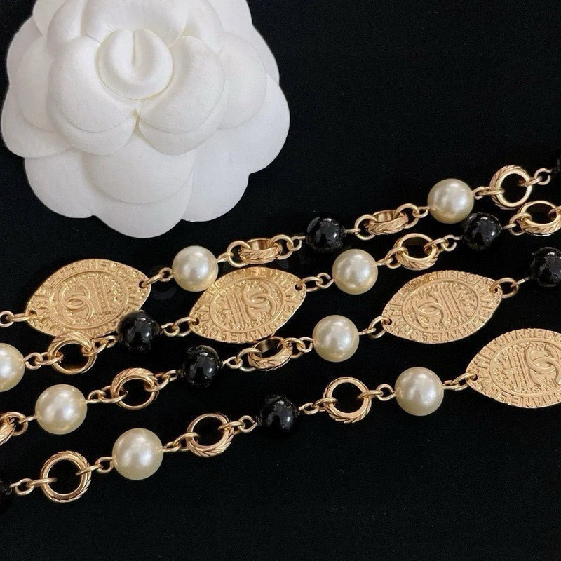 18K Chanel Long Black & White Pearls Necklace