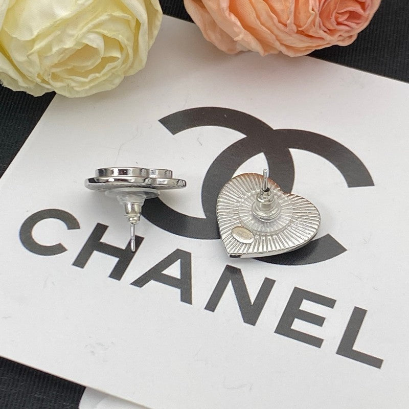 18K Chanel Black & Red Heart Gold Earrings