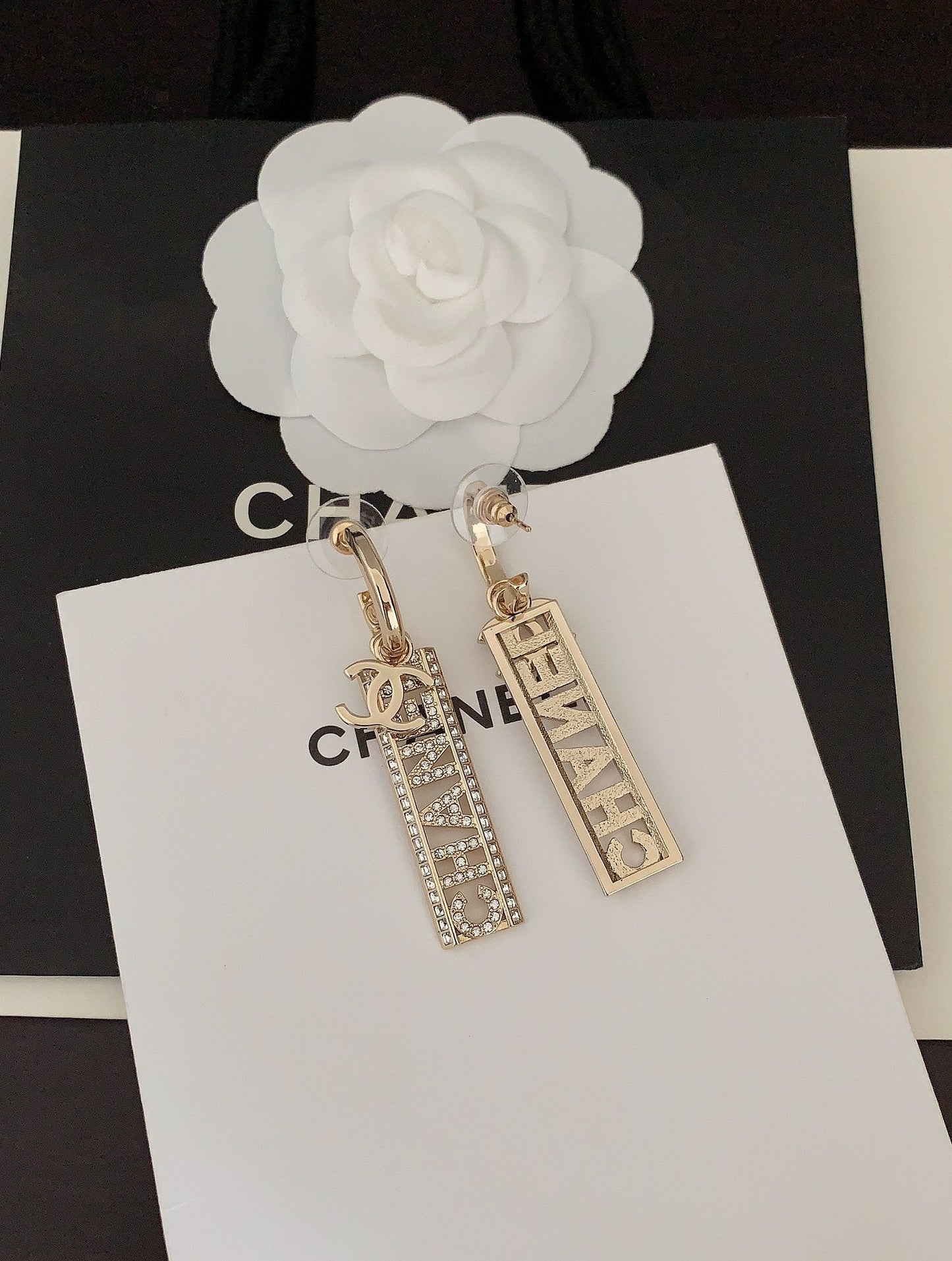 18K Chanel Crystals Long Letter Earrings