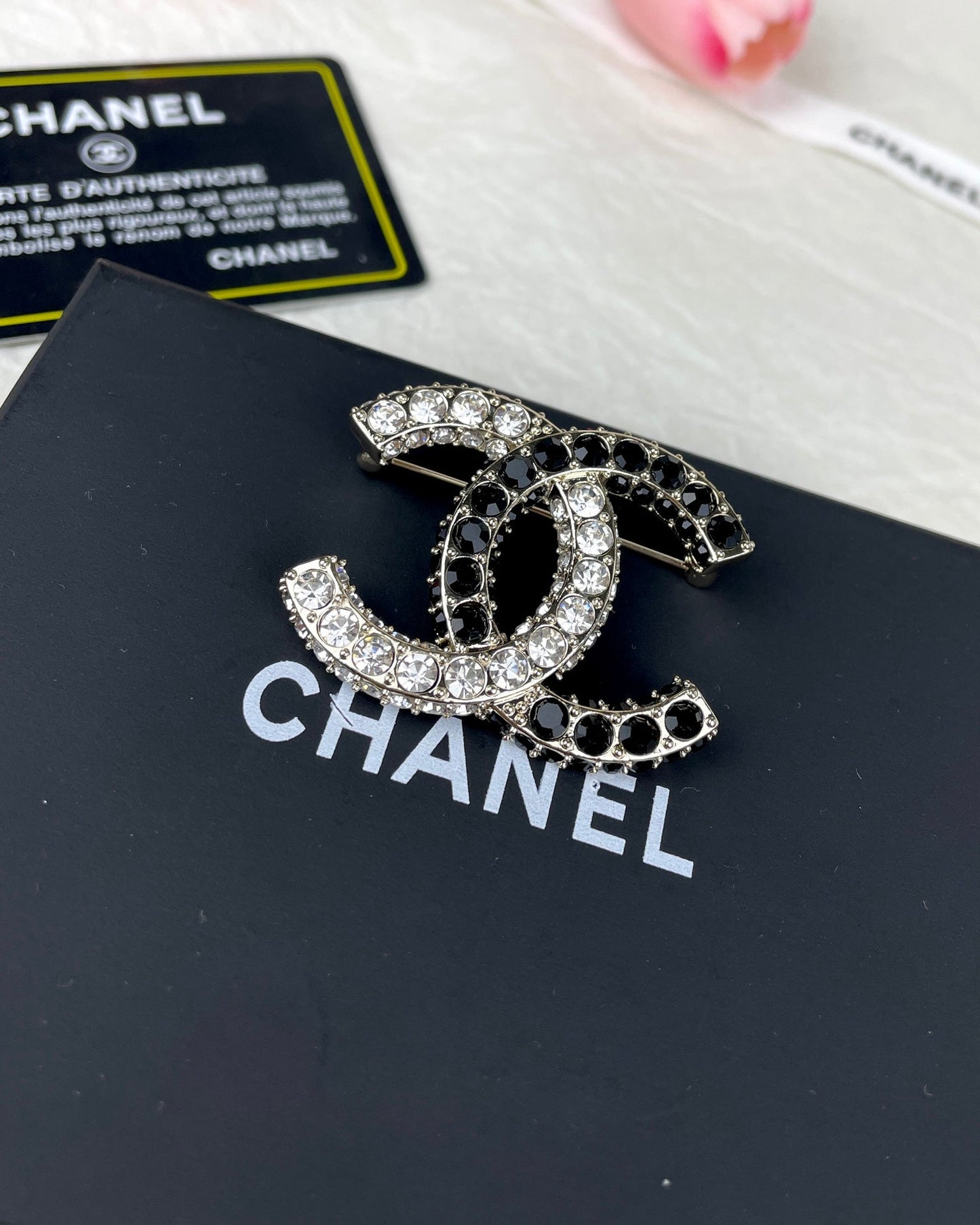18K Chanel Black & White Crystals Brooch