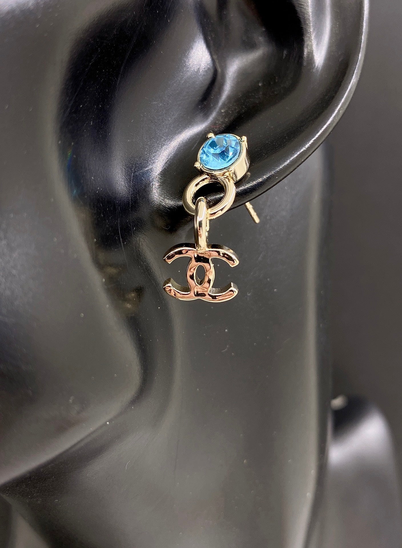 18K Chanel Blue Crystal Earrings
