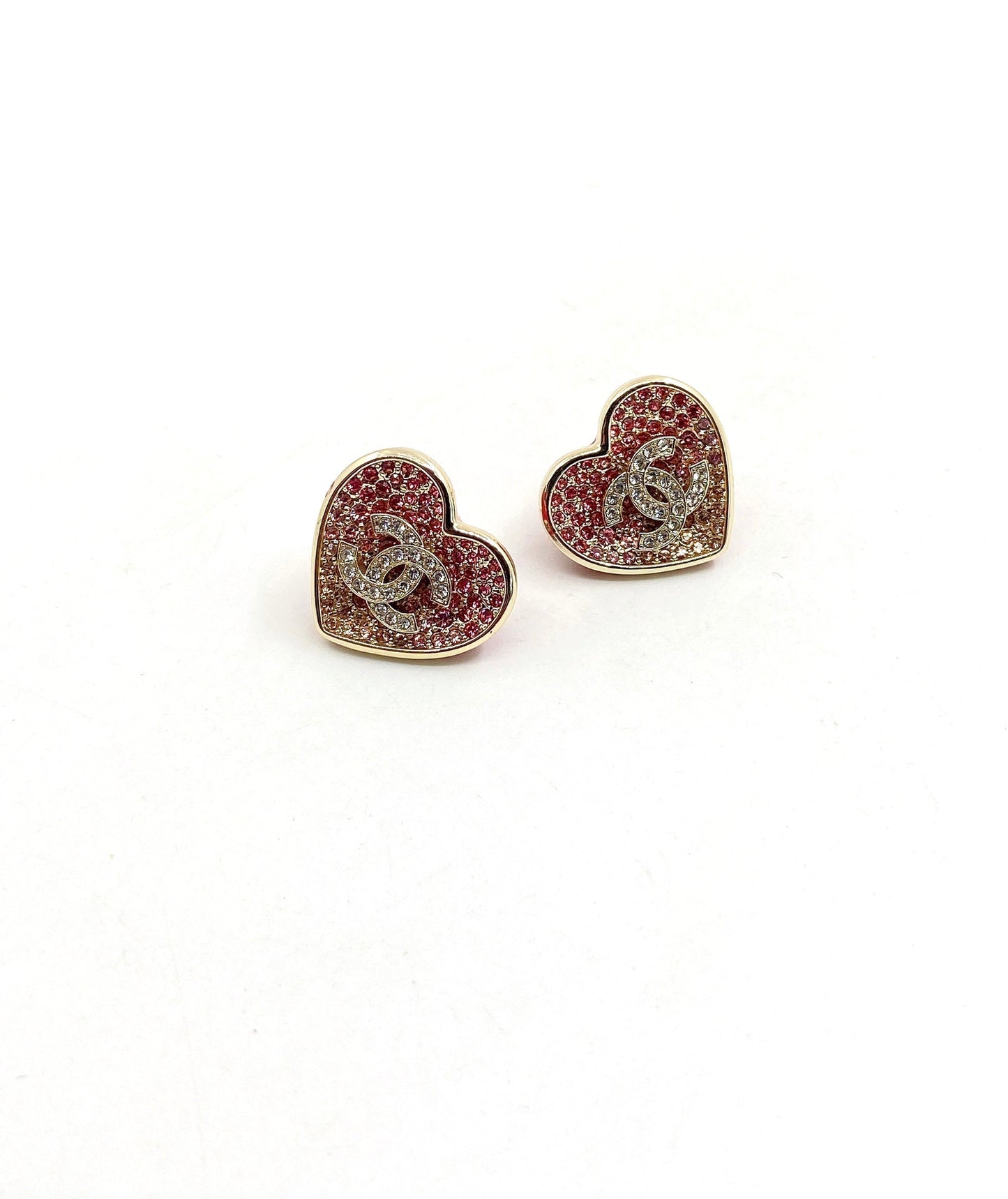 18K Chanel Diamond Pink Heart Earrings