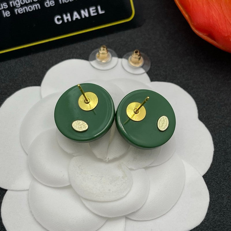 18K Chanel Green Round Earrings
