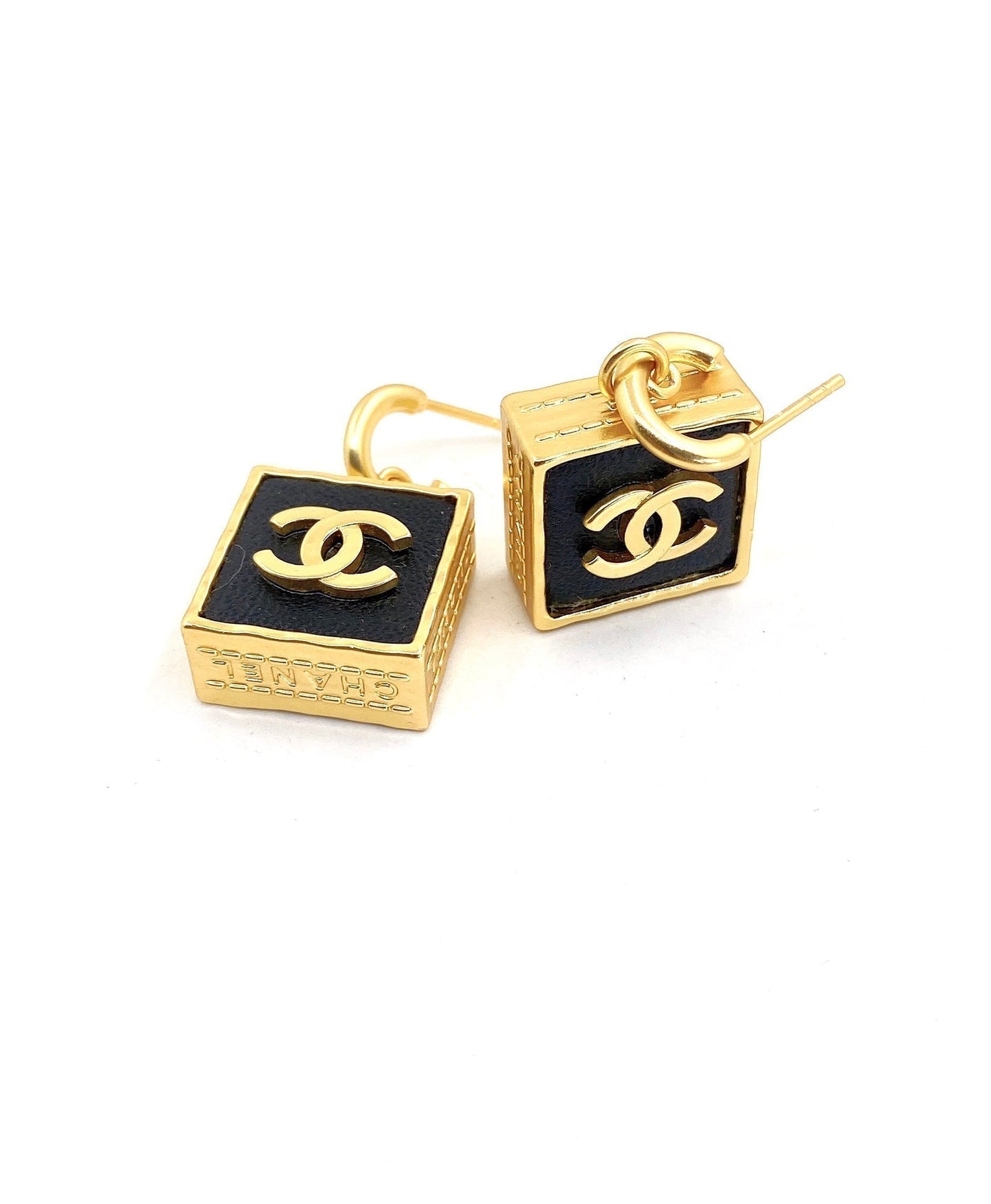18K Chanel Black Bag Pendant Earrings