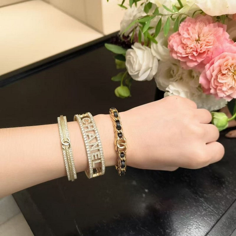 18K Chanel Black Leather Cuff Bracelet