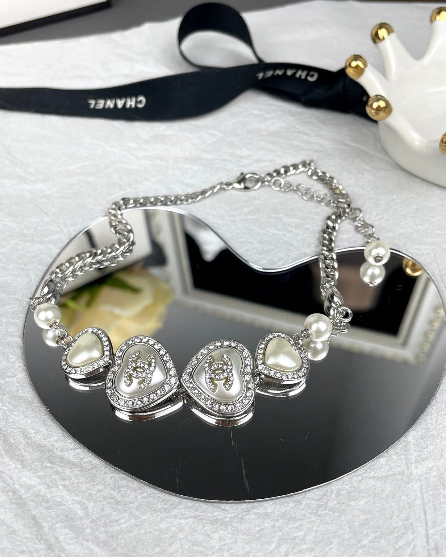 18K Chanel Heart Crystals Necklace