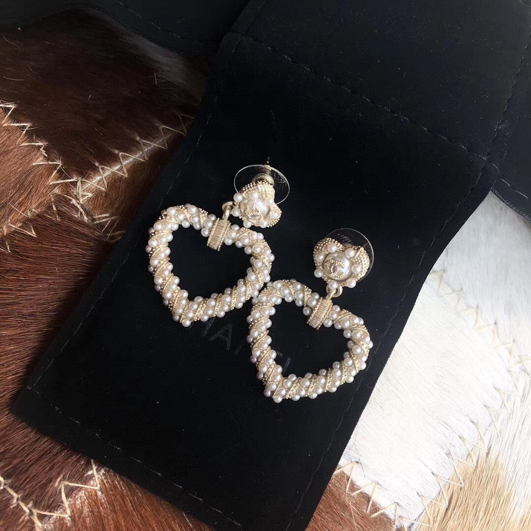 18K Chanel Heart Pendant Earrings