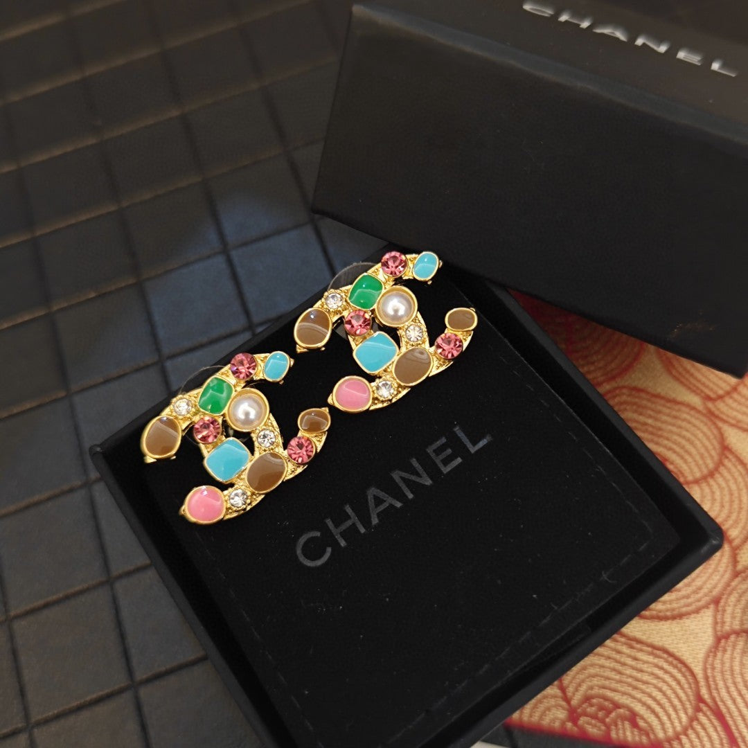 18K Chanel Multi-Color Crystals Earrings