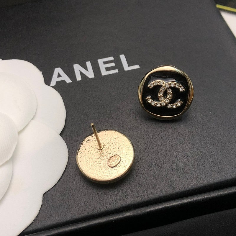 18K Chanel Black & White Diamond Gold Earrings