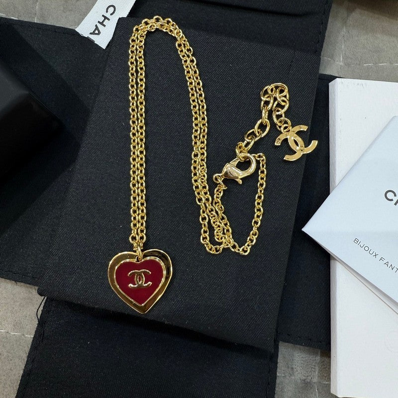 18K Chanel Black & Red Heart Gold Necklace