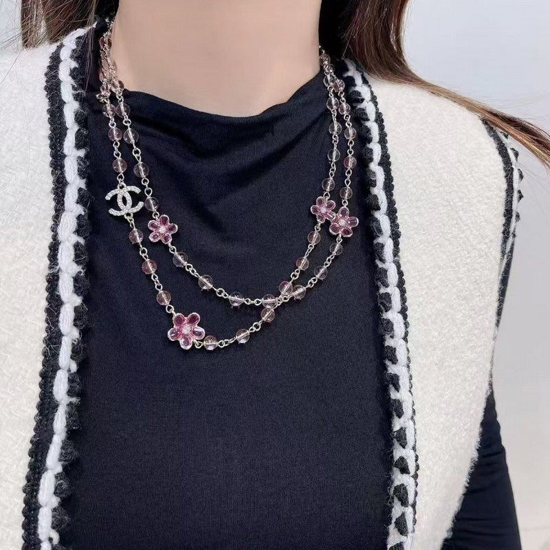 18K Chanel 26C Pink Crystal Long Necklace