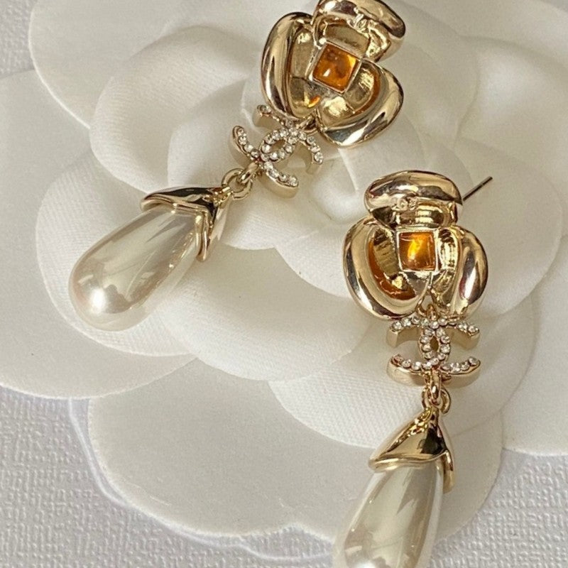 18K Chanel Camellia Pearl Earrings