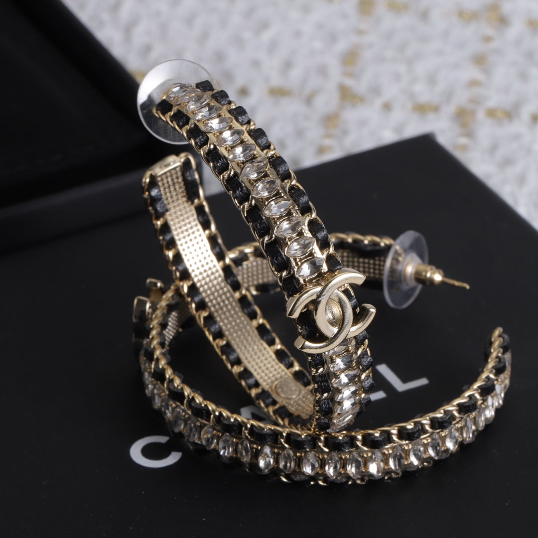 18K Chanel Leather Chain Earrings