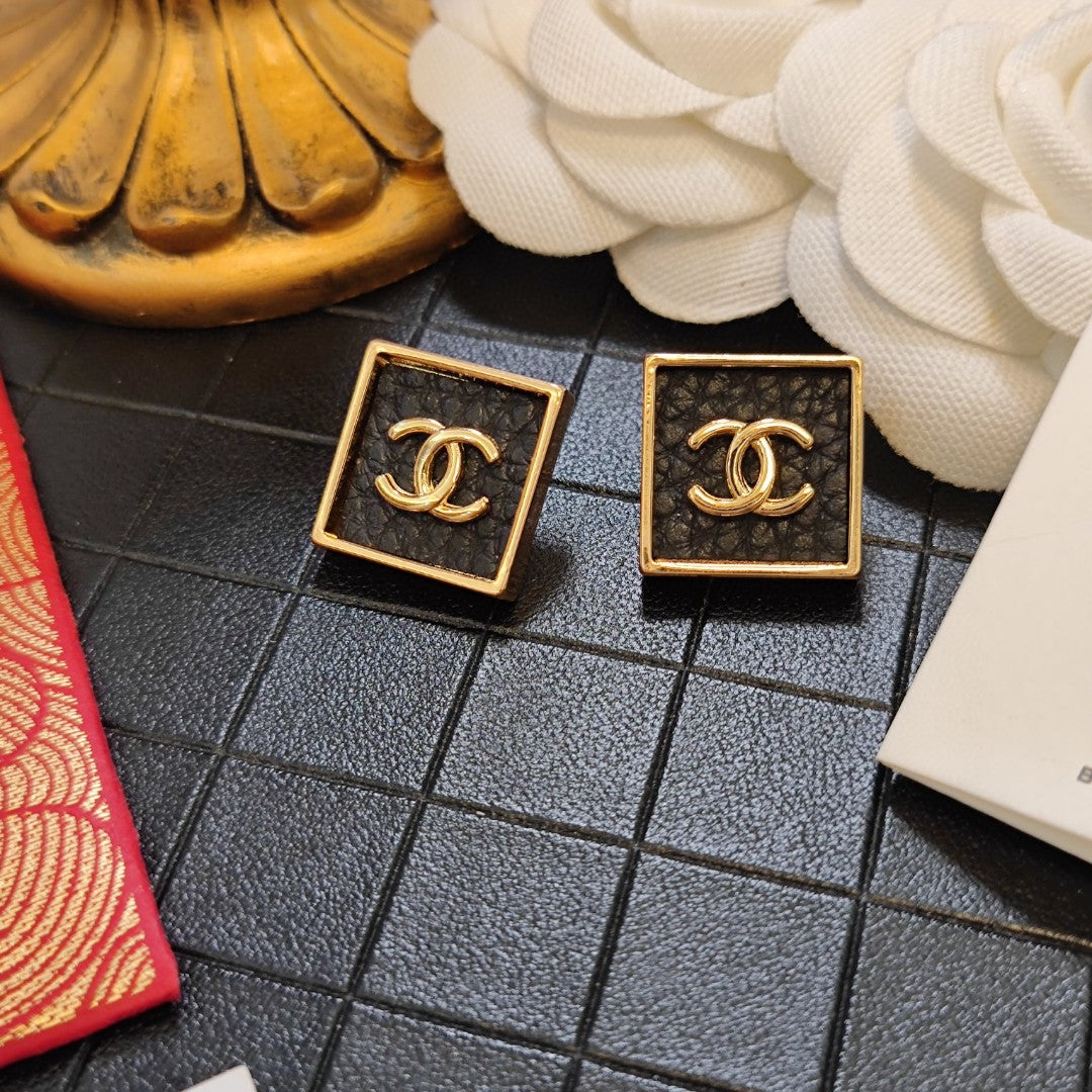 18K Chanel Black Square Earrings