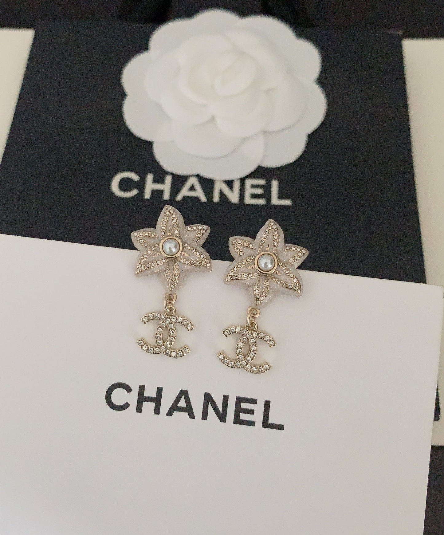 18K Chanel Camellia Pendant Earrings