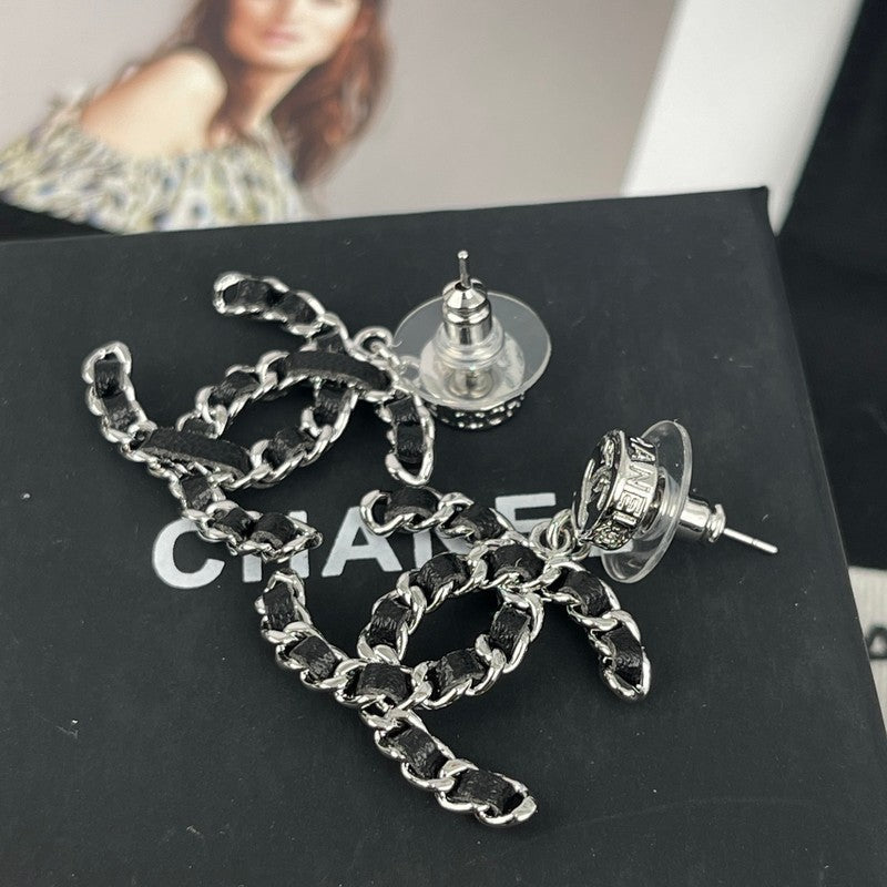 18K Chanel Leather Gold Earrings