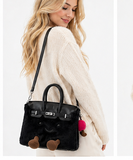 Jellykin™ Fluffy Plush luxury Handbag – All Black Edition