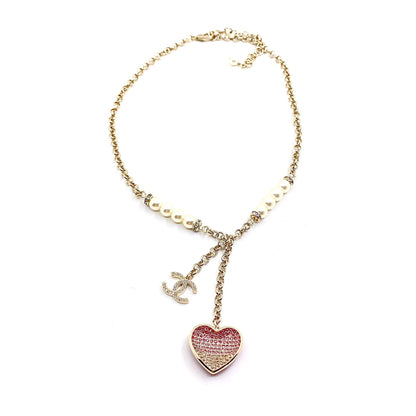 18K  Chanel Pink Heart Diamonds Necklace