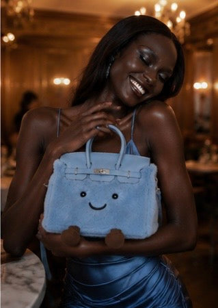Fluffy Plush designer Handbag – Cute Luxury bag light blue