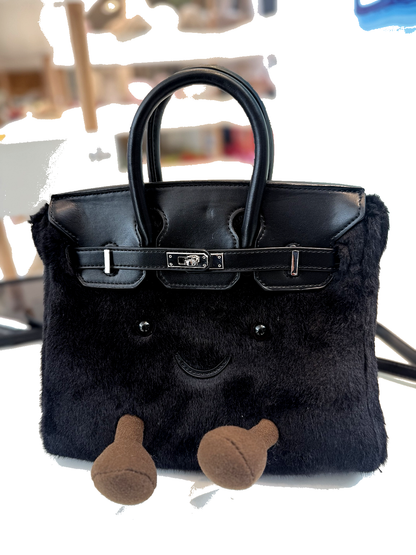 Jellykin™ Fluffy Plush luxury Handbag – All Black Edition