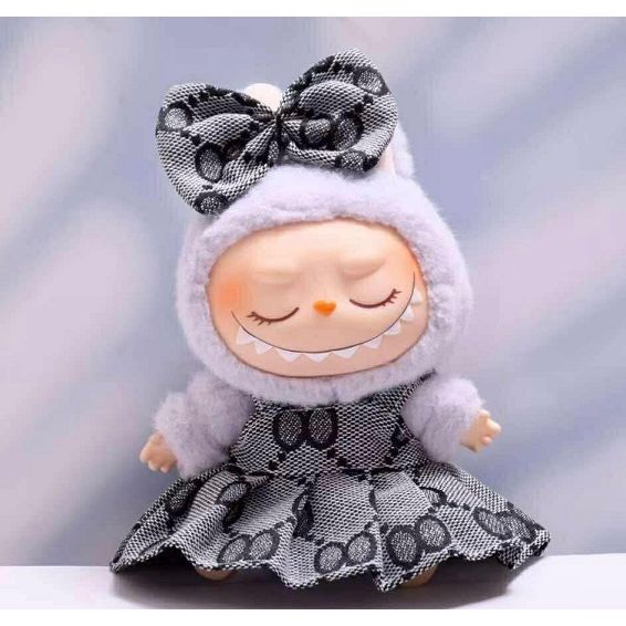 Labubu Outfit Black and White Dress and Bow - Clothing for Labubu