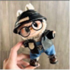 Labubu Designer Hat Leather Jacket and Overalls Outfit (Black/Blue) - Clothing for Labubu
