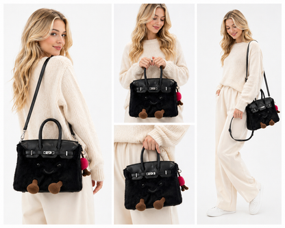 Jellykin™ Fluffy Plush luxury Handbag – All Black Edition