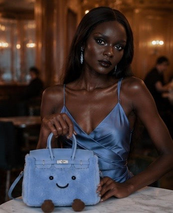 Fluffy Plush designer Handbag – Cute Luxury bag light blue