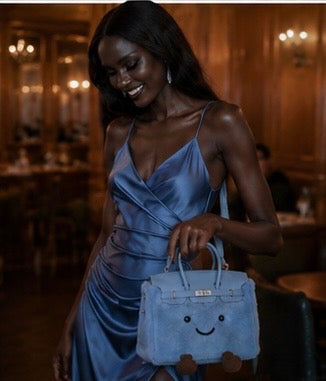 Fluffy Plush designer Handbag – Cute Luxury bag light blue