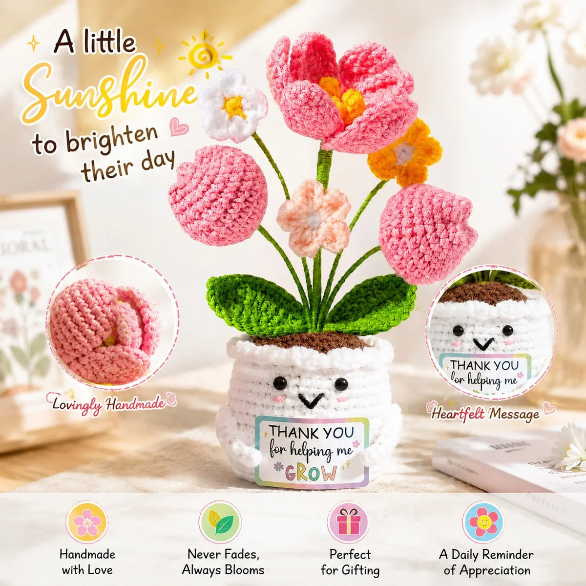 Positive Pocket Hug Mini Crochet Stuffed Doll Handmade Knitted Plush Potato Turtle Duck Funny Support Gift for Friend Home Decor