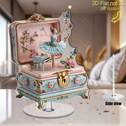 Ballerina Music Box Acrylic Stand 2D Flat 360° Rotation Vintage Ballet Dancer Figure Desk Deco Home Ornament Girls Birthday Gift