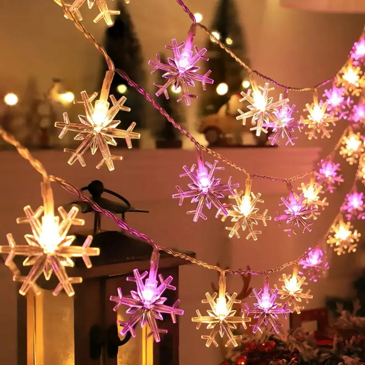 1pc LED Christmas Snowflake String Light Indoor & Outdoor Hanging Decorative Lighting Fairy Atmosphere Lamp For Garden Party