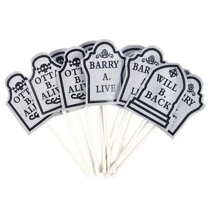 12pcs Halloween Cupcake Toppers Tombstone Graveyard Cake Toppers Scary Cupcake Decoration Table Centerpiece Appetizer Sticks