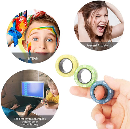 3pcs Fidget Toy Set Finger Magnetic Rings Colorful Adult Magnets Spinner Rings for Relieve Stress Anxiety Relief Therapy