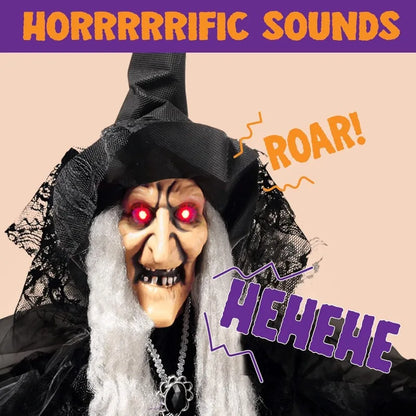 47'' Tall Animated Witch Halloween Decorations Outdoor Indoor Scary Halloween Animatronics Decor, Hanging Ghost Talking Sound Activated Led Lights Eyes Haunted House Yard Garden Lawn