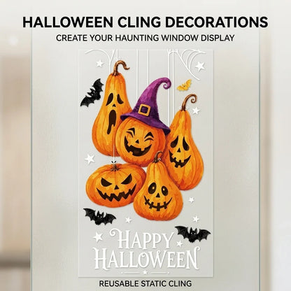 Window Clings PVC Static Film Halloween Decor Stickers Reusable No Glue Pumpkin Witch Bat for Storefront Party Home Decoration