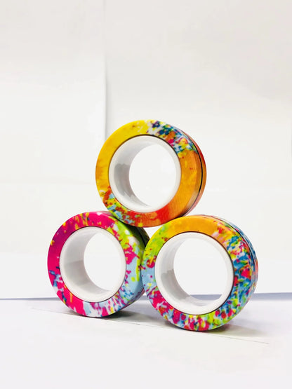 3pcs Fidget Toy Set Finger Magnetic Rings Colorful Adult Magnets Spinner Rings for Relieve Stress Anxiety Relief Therapy