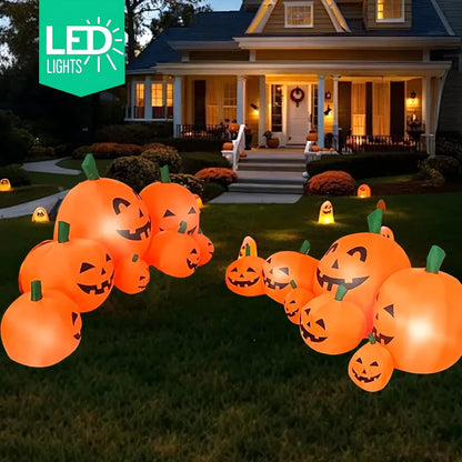NEW Arrival 7.5FT Halloween Inflatable Pumpkin Decoration LED Blow Up Pumpkin Patch with 7 Pumpkins & Bright Light Boards Outdoor Airblown Yard Decor for Garden Lawn Party, Includes Blower Fan+Ground Anchors Indoor Inflatable