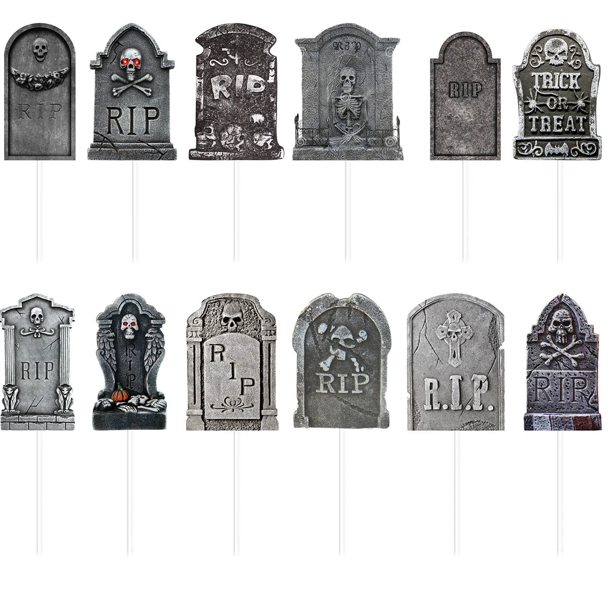12pcs Halloween Cupcake Toppers Tombstone Graveyard Cake Toppers Scary Cupcake Decoration Table Centerpiece Appetizer Sticks
