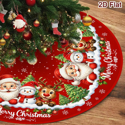 Christmas Tree Skirt Cartoon Santa Snowman Print Round 60/90cm Washable Polyester Tree Mat Home Party Decor Christmas Decoration