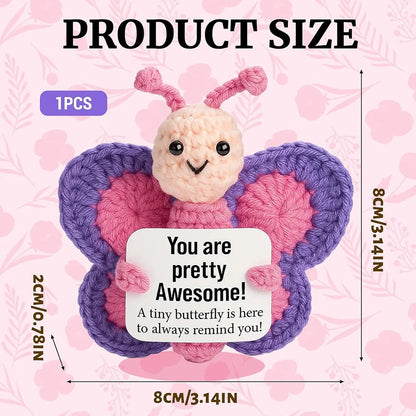 New Handmade Positive Crochet Donkey Animal Doll with Funny Motivational Card Emotional Support Buddy Gift for Friend Coworker
