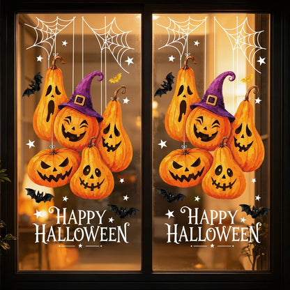 Window Clings PVC Static Film Halloween Decor Stickers Reusable No Glue Pumpkin Witch Bat for Storefront Party Home Decoration