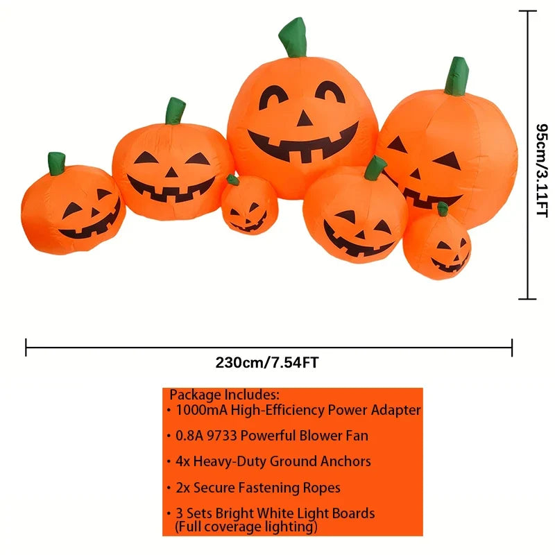 NEW Arrival 7.5FT Halloween Inflatable Pumpkin Decoration LED Blow Up Pumpkin Patch with 7 Pumpkins & Bright Light Boards Outdoor Airblown Yard Decor for Garden Lawn Party, Includes Blower Fan+Ground Anchors Indoor Inflatable