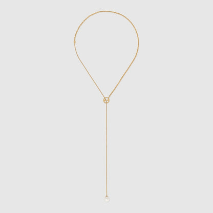 18K Double Gucci Blondie Pearl Drop Necklace